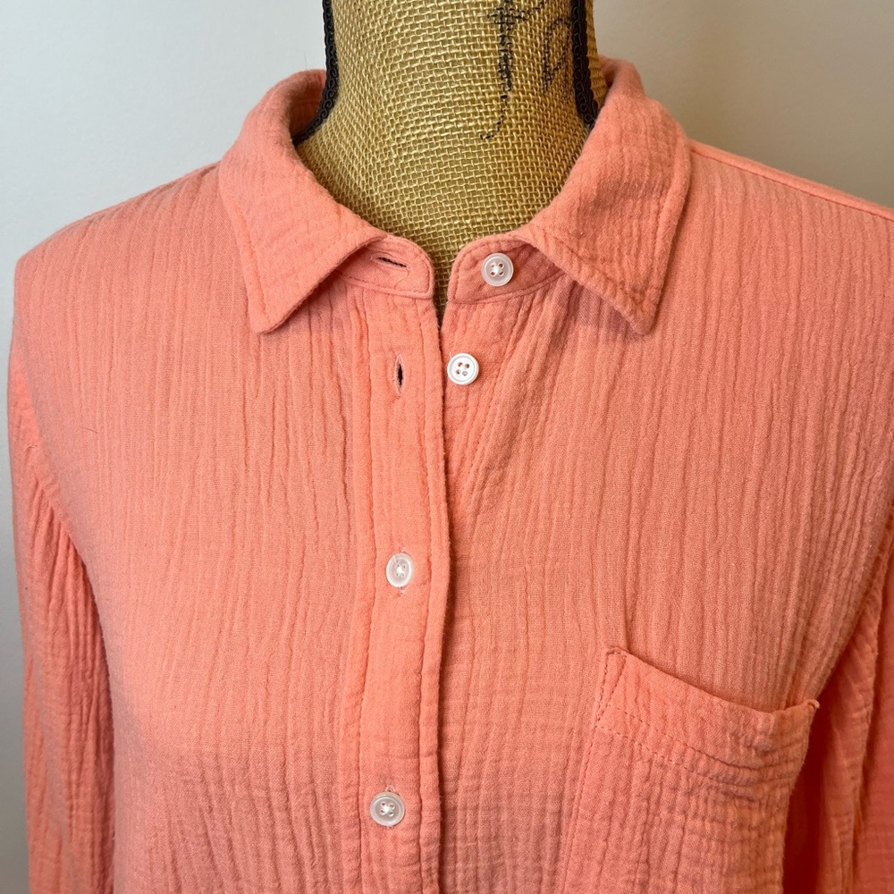 J. Crew Factory 100% Cotton Gauze Shirt Orange Button Down Size XL - Picture 3 of 13